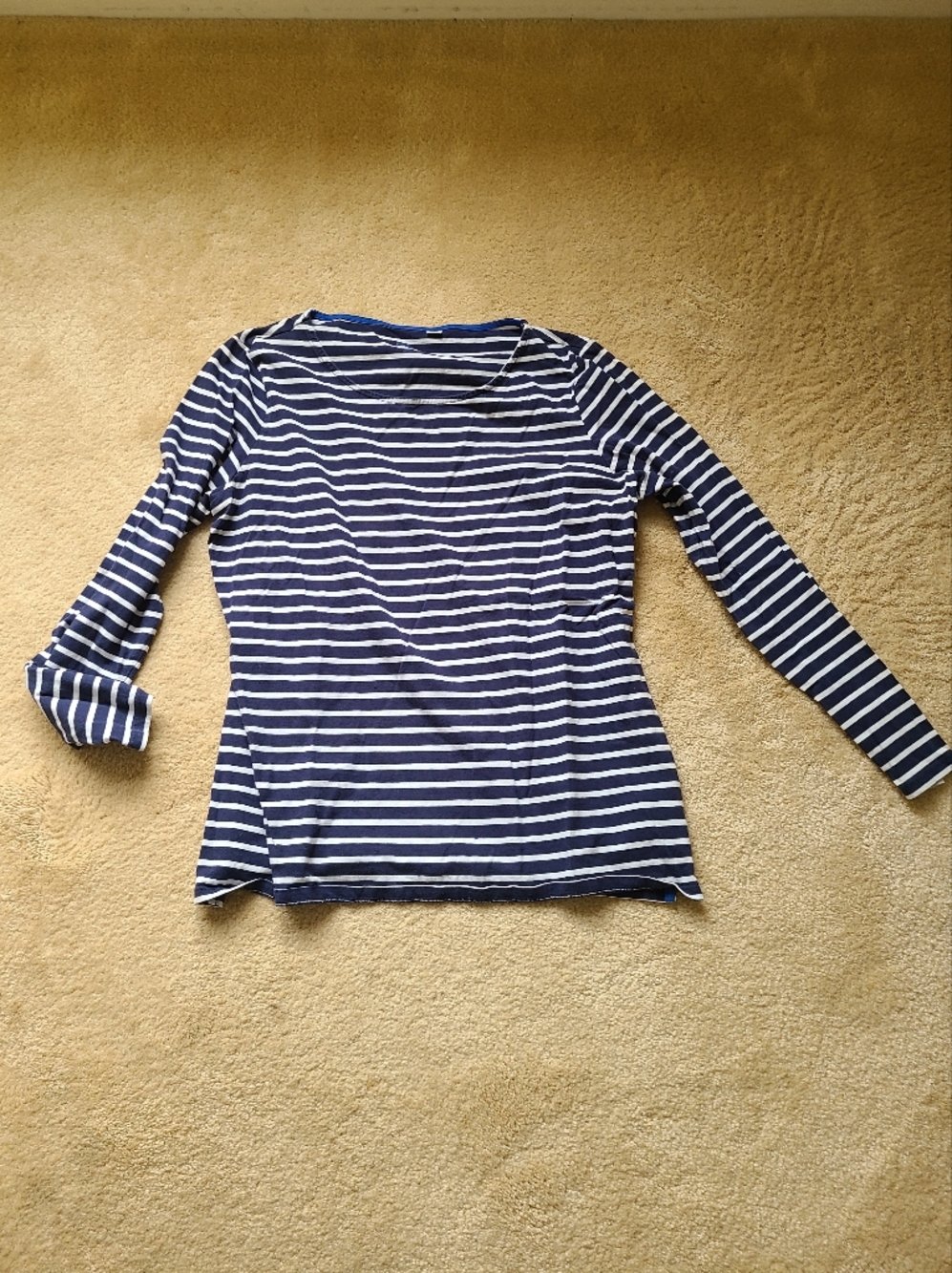 Boden Navy and White Striped Tee with Blue Logo